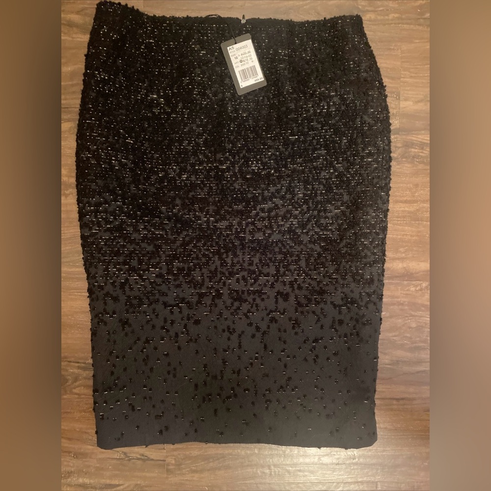NWT - Les Copains Black And Gold Pencil Skirt - Size US 12/EU 46 - ORG $455